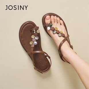 百搭 海边度假一字带夹趾罗马鞋 卓诗尼凉鞋 平底女夏外穿2026夏新款