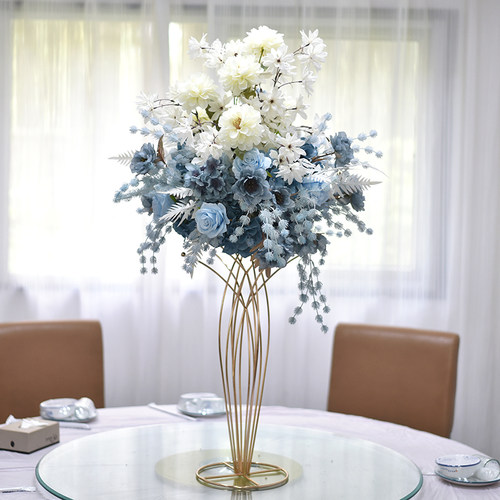 新款电镀花器婚礼主桌花婚庆道具酒店桌面装饰摆件仿真花商场美陈