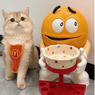m豆人摆件猫碗猫粮宠物置物架碗架摆设货架玩偶支架摆件家居装饰