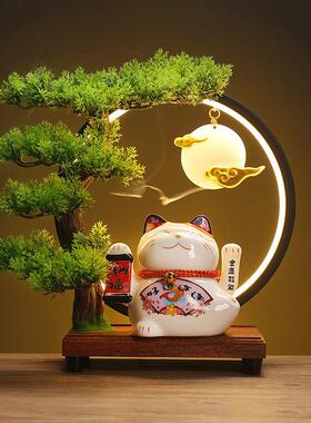 新中式创意礼品家居乔迁开业送礼小号摇手招财猫灯圈招财摆件店铺