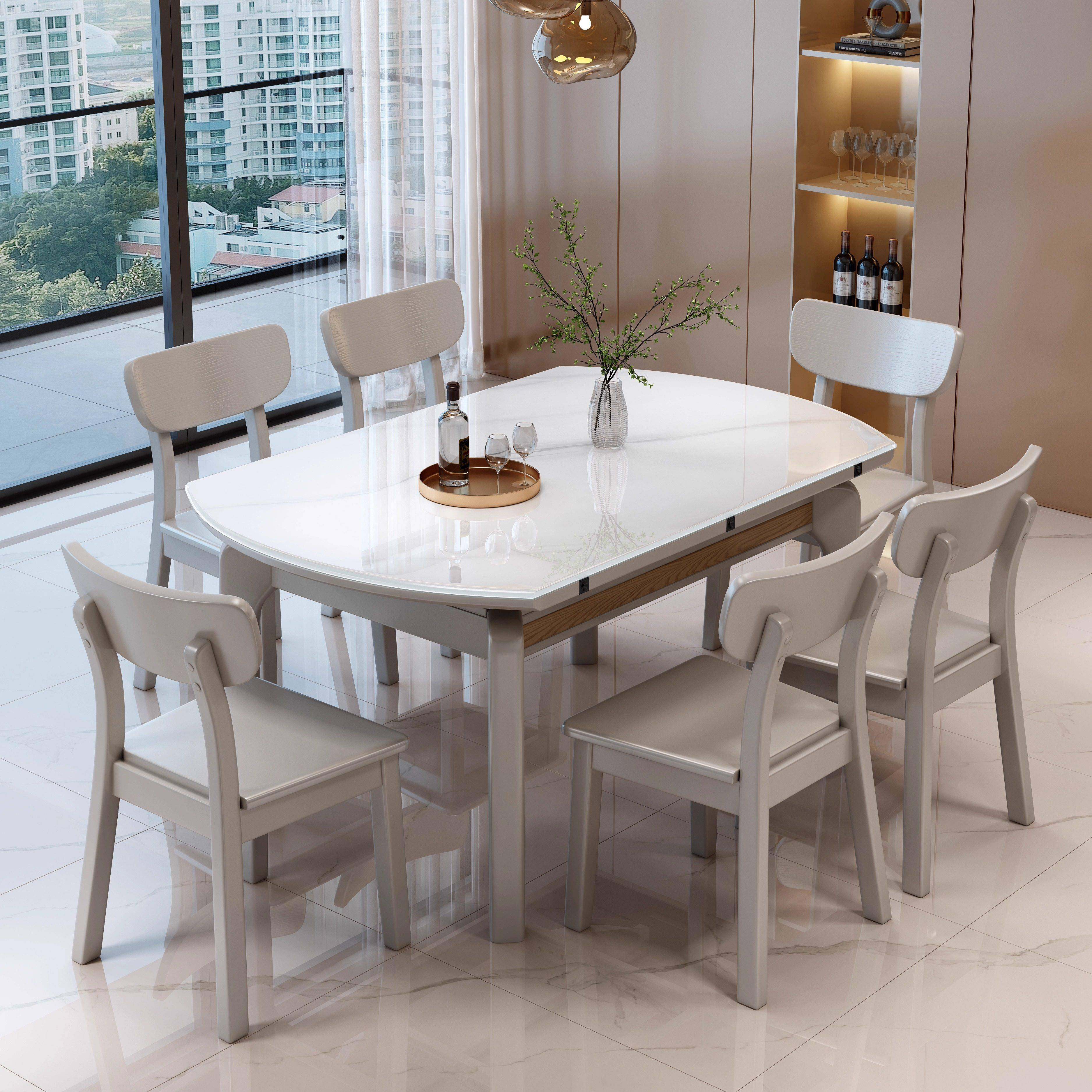 实木岩板餐桌椅组合小户型家用方圆两用圆桌可折叠伸缩现代简约桌,住宅家具,岩板餐桌,淘宝优惠券,粉丝福利购,淘宝优惠卷