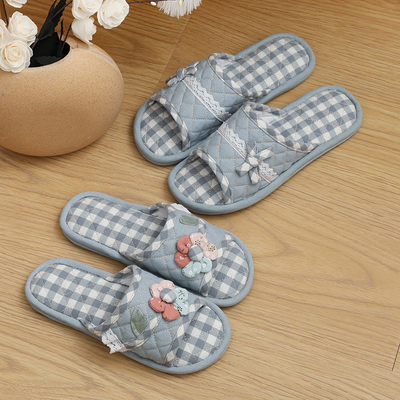 室内卧室布艺布底拖鞋女夏静音无声软底木地板防滑牛筋底四季家用