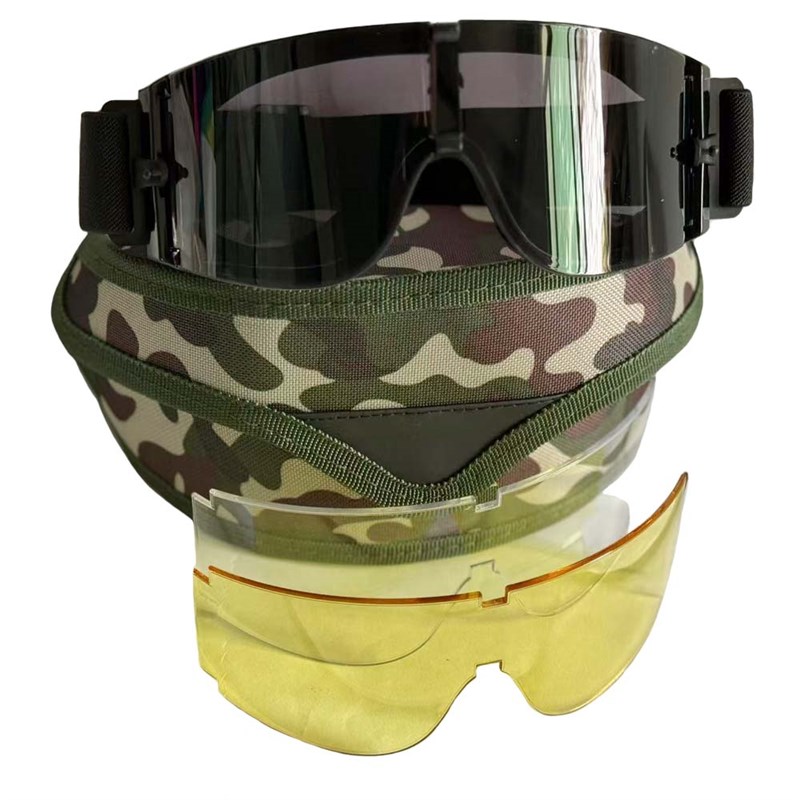 德毅营防护眼镜X800战术护目镜防风镜运动骑行防沙防尘眼镜三片装