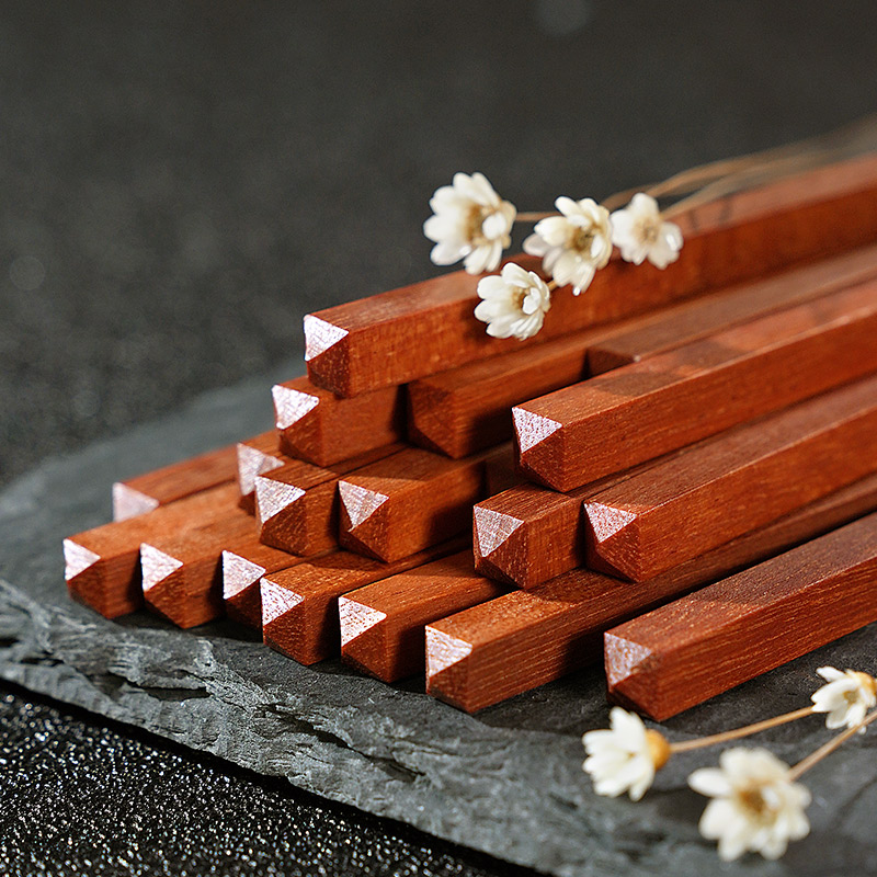 红檀木筷子家用实木无漆无蜡防滑防霉快子酒店定制家庭礼盒10双装