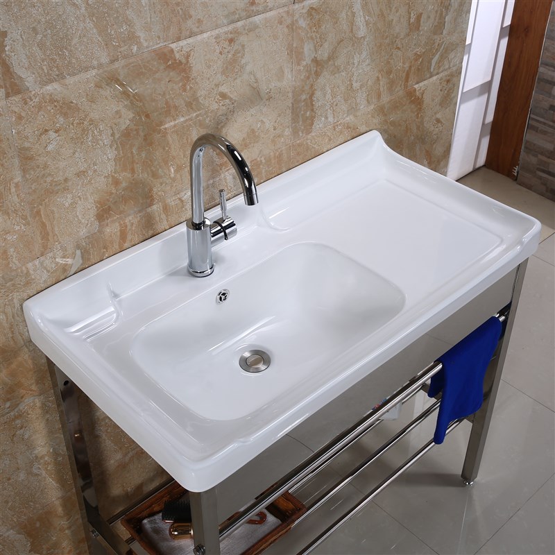 陶瓷洗衣盆不锈钢支架 台盆洗y手盆带搓板阳台超深洗衣槽水池脸盆