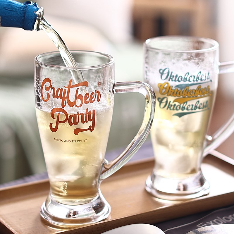 原创字母玻璃杯精酿啤酒杯扎啤杯大容G量饮料杯子露营酒吧烧烤商