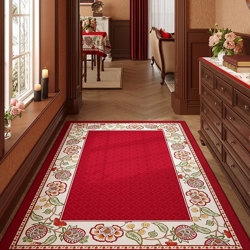 洛美丹顿喜庆红色地垫入户门门垫结婚客厅地毯防水防油好打理罗莎