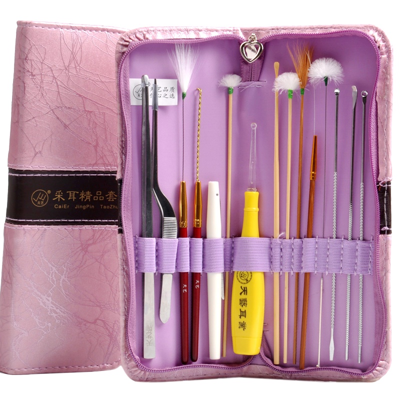 天艺掏耳朵工具套装挖耳勺采耳套装组合15件套送聚光头灯发光耳勺