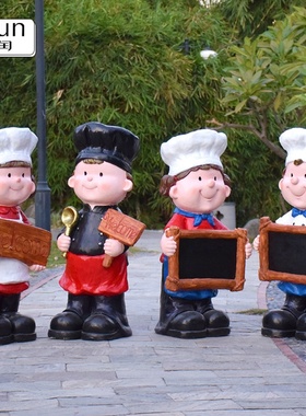 卡通黑板厨师雕塑饭店装饰酒店餐厅咖啡厅商场迎宾摆件人物欢迎牌