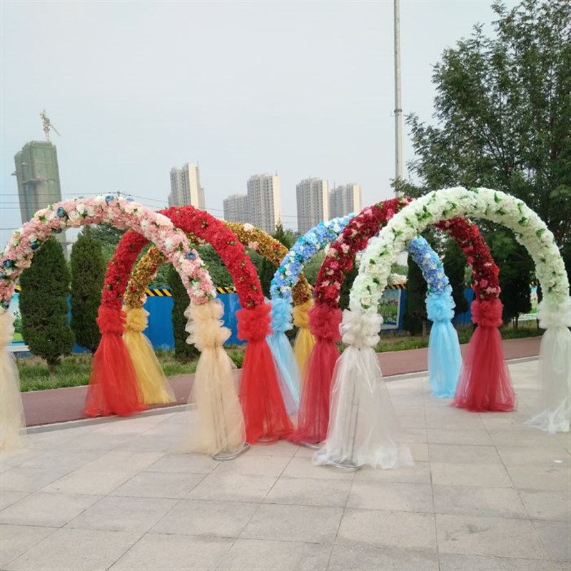 加密绢花拱门婚庆花门雪纱全花门幸福门开业庆典喜庆路引婚礼拱门