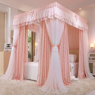 蚊帐家用卧室公主床帘幔纱落地遮光一体式 2024新款 宫廷床幔三开门