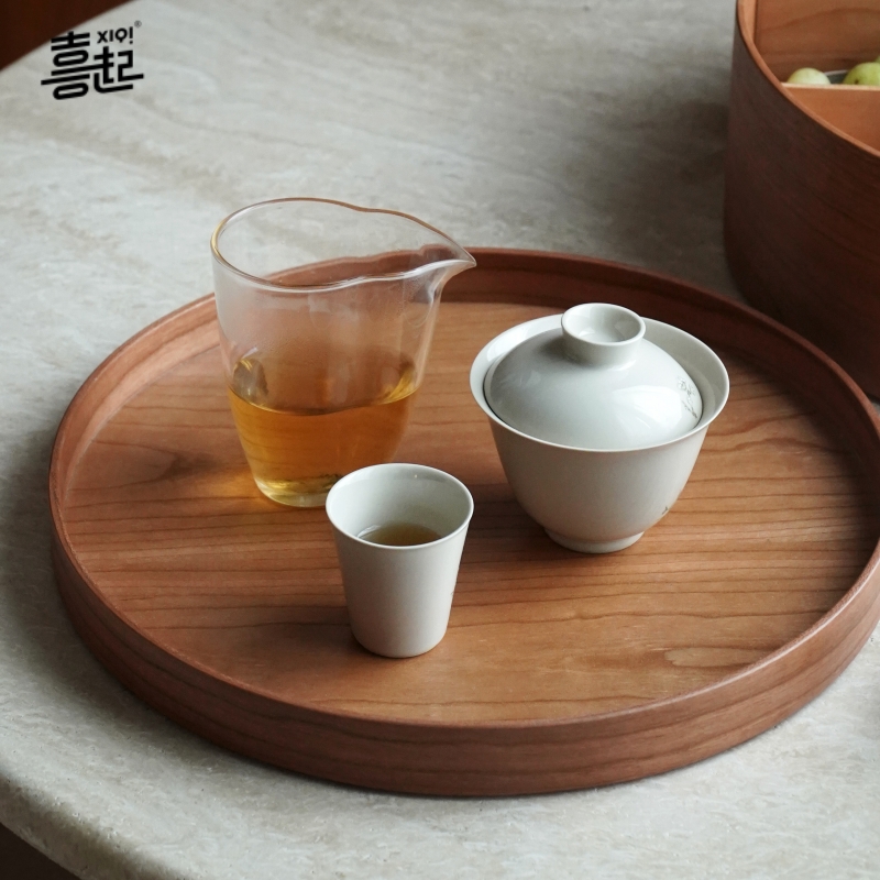 黑胡桃实木托盘圆形 茶几咖啡茶具水杯托盘糖Q果干果盘收纳盘夏克