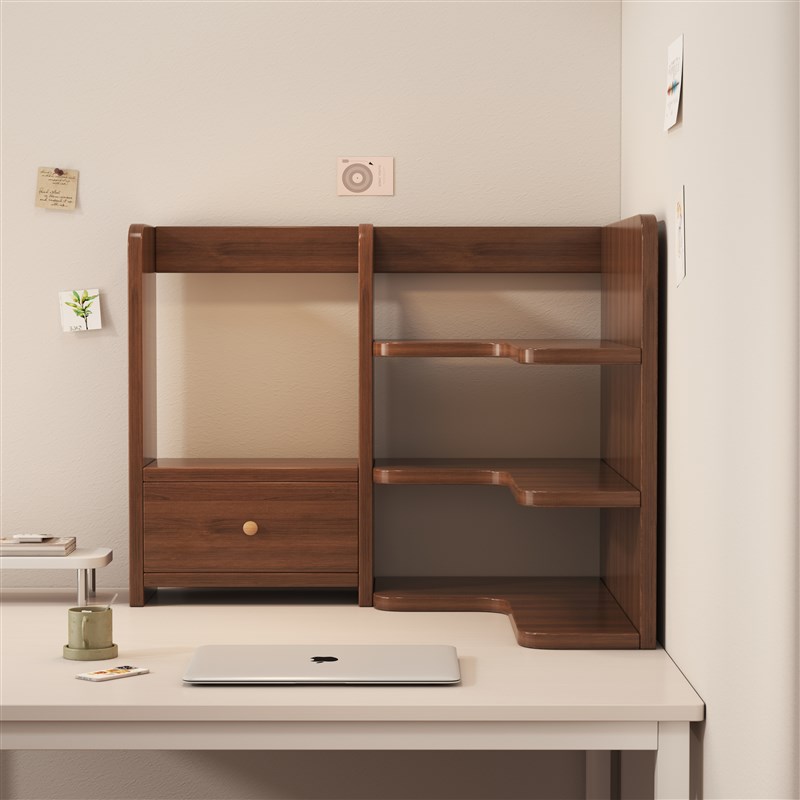 实木桌面书架宿舍桌上置物架办公室工位收纳神器书桌多Z层转角书