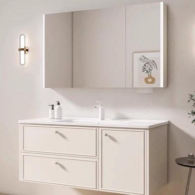 法式奶油风橡木浴室柜陶瓷一体盆洗手脸盆柜组合卫生X间吊柜洗漱