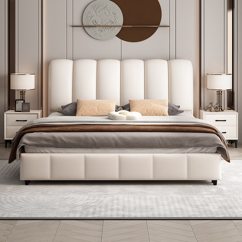 奶油风实木床现代简约1.8米主y卧软包双人床小户型1.5米齐边双人