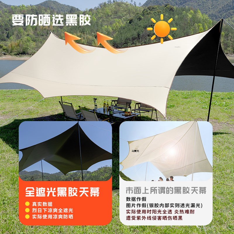 黑胶天幕帐篷户外便携式大号露营装备野营野餐防晒八角蝶形遮阳棚