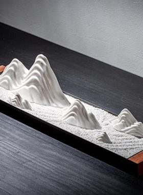 日式枯山水禅意室内客厅桌面陶瓷摆件客厅沙盘石头沙微景观造景