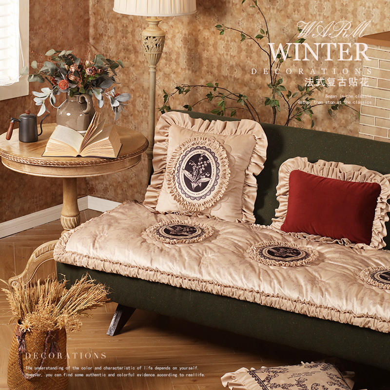 沙发垫子坐垫欧式法式轻奢复古风真皮防滑四L季通用罩套2023年春