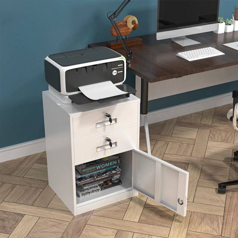 铁皮一斗一门矮柜办公室资料柜桌下抽屉柜小型家用床头柜带锁轮子