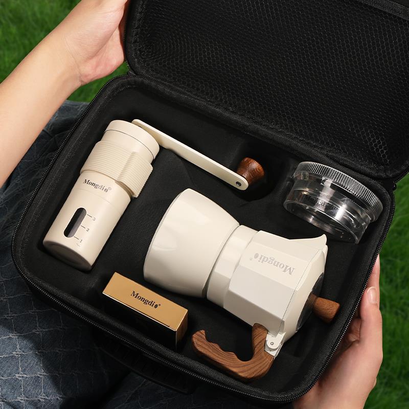 Mongdio双阀摩卡壶套装户外煮咖啡壶小型露营意式萃取手磨咖啡机
