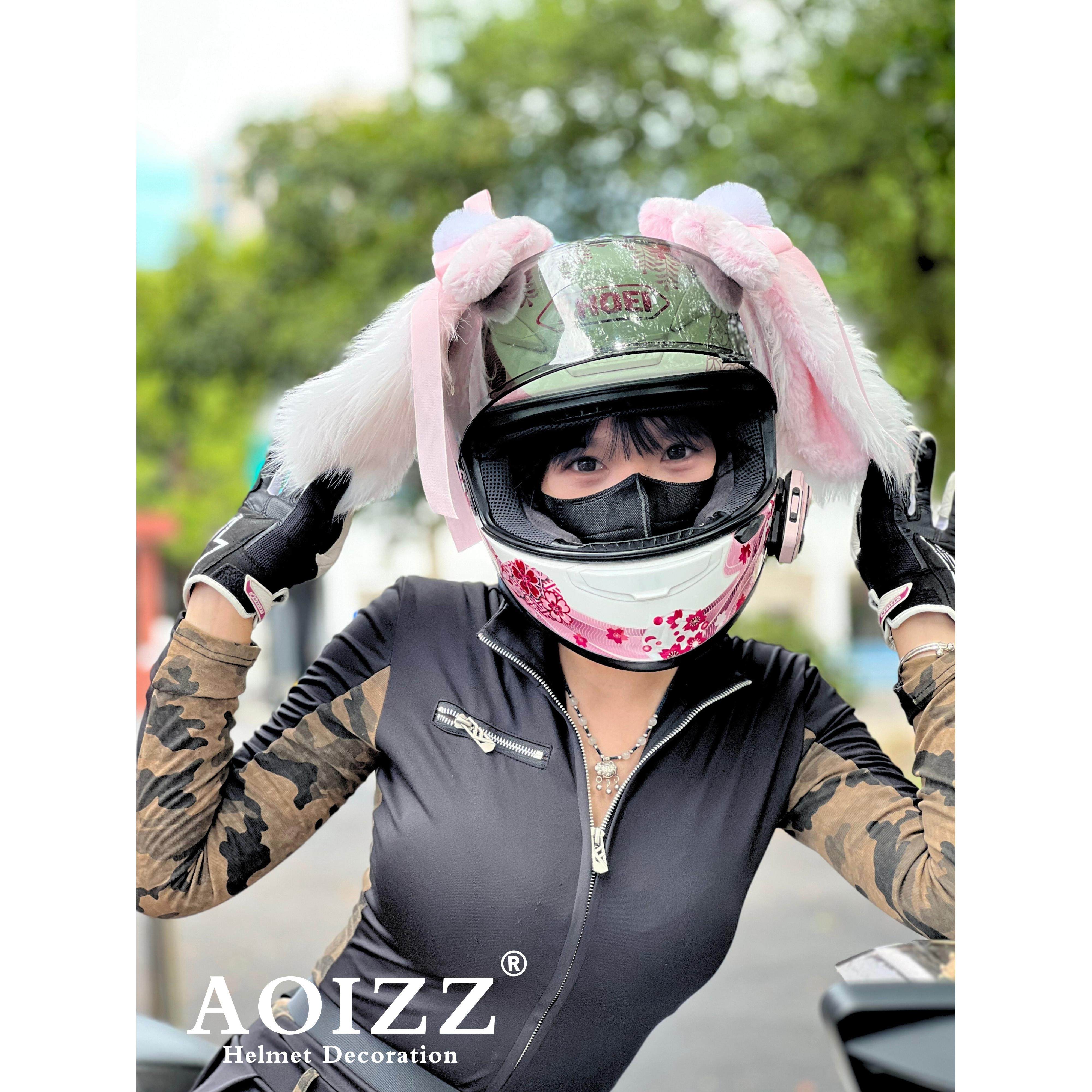AOIZZ头盔装饰女可爱配件垂兔耳朵毛绒机车摩托车滑雪头盔装饰品,摩托车/装备/配件,头盔饰配,淘宝优惠券,粉丝福利购,淘宝优惠卷