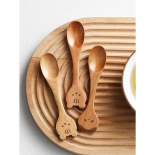 日式搅拌喝汤调羹木勺子宝宝吃饭用食品级儿童可爱甜品家用小汤勺