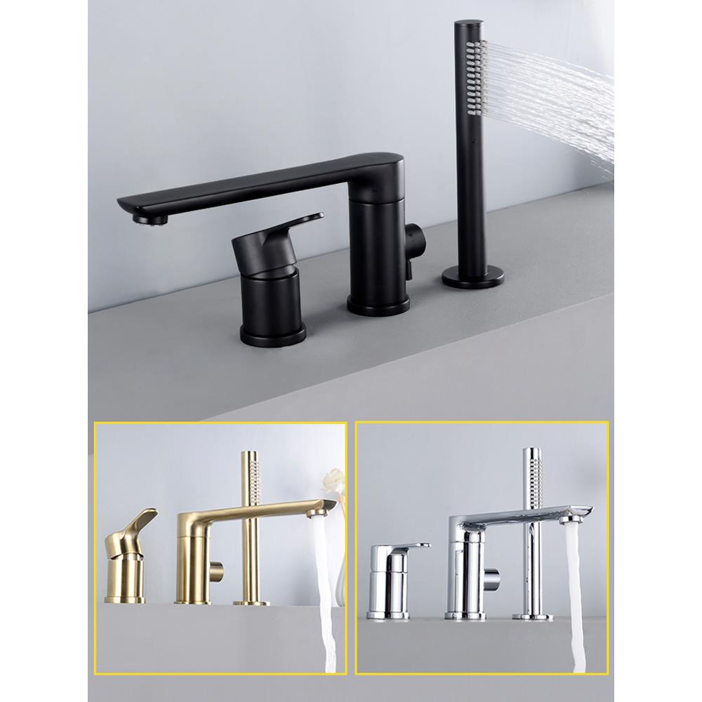 旋转浴缸龙头缸边式浴室全铜分体四件套花洒淋浴冷热水龙头套装