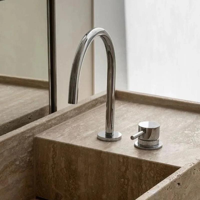 全铜面盆龙头分体式双孔洗脸洗手台盆卫生间浴室柜极简拉丝水龙头