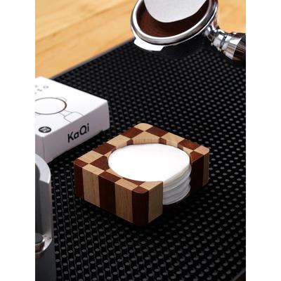 实木棋盘格圆形摩卡法压越南壶意式咖啡机粉碗丸型滤纸收纳盒支架
