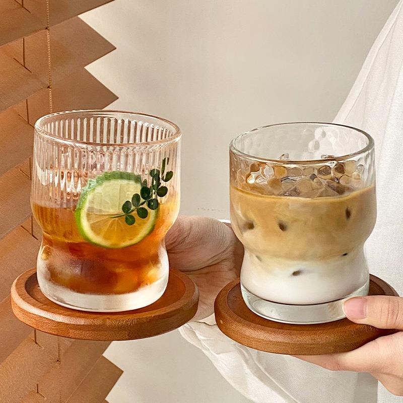 小众ins风胖嘟嘟冰美式咖啡杯牛奶拿铁玻璃杯设计感中古饮料杯子