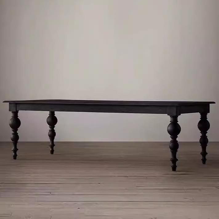 法式实木餐桌客厅中古风长条桌黑色复古会议桌长方形办公桌工作台