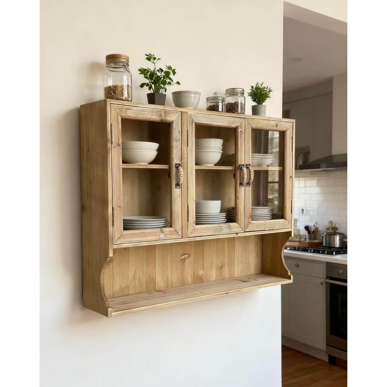 Zakka美式乡村风实木覆古玻璃门壁柜挂柜吊柜娃娃柜多功能挂墙柜