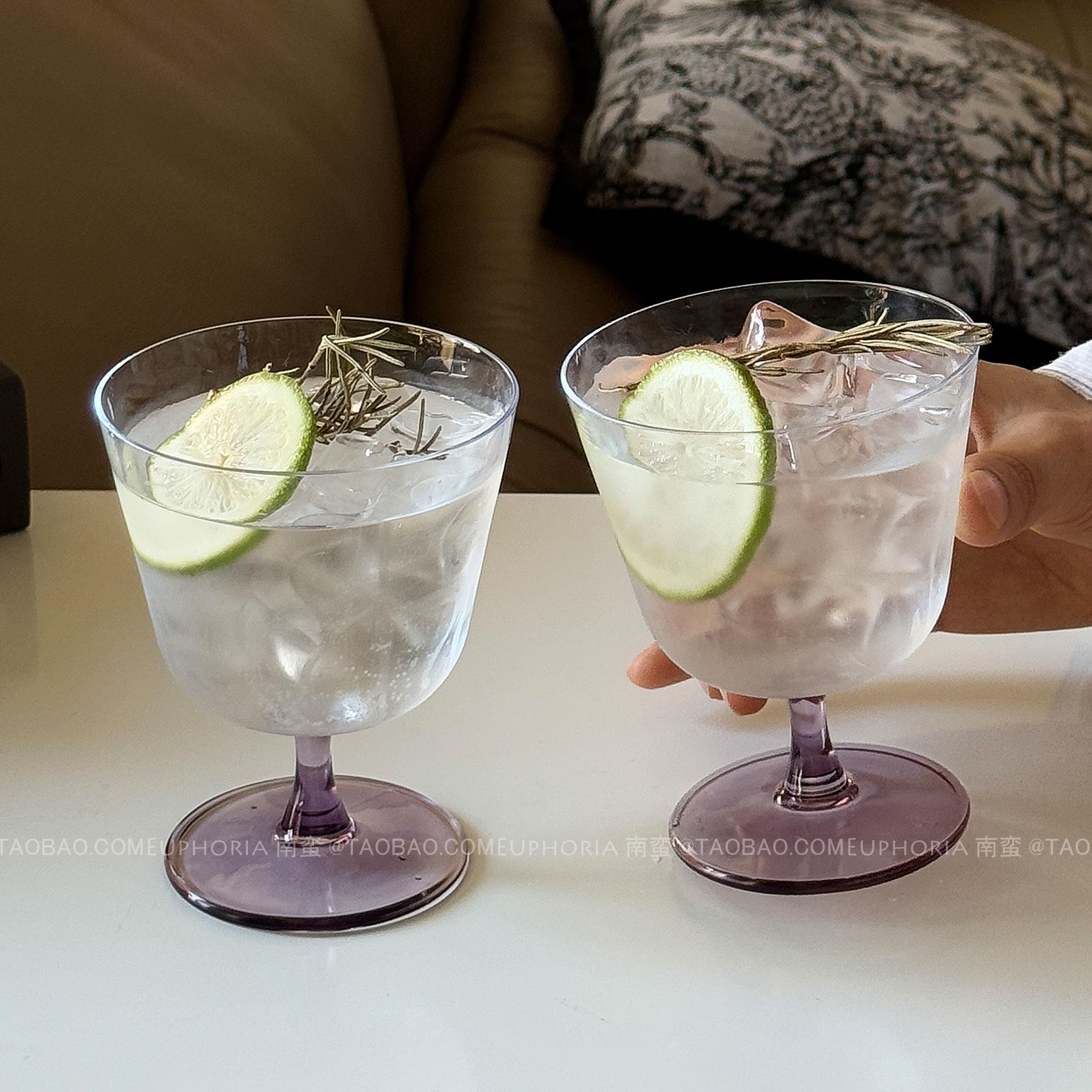 高级感紫色高脚玻璃杯子冰美式拿铁咖啡杯轻薄特调饮品杯微醺酒杯