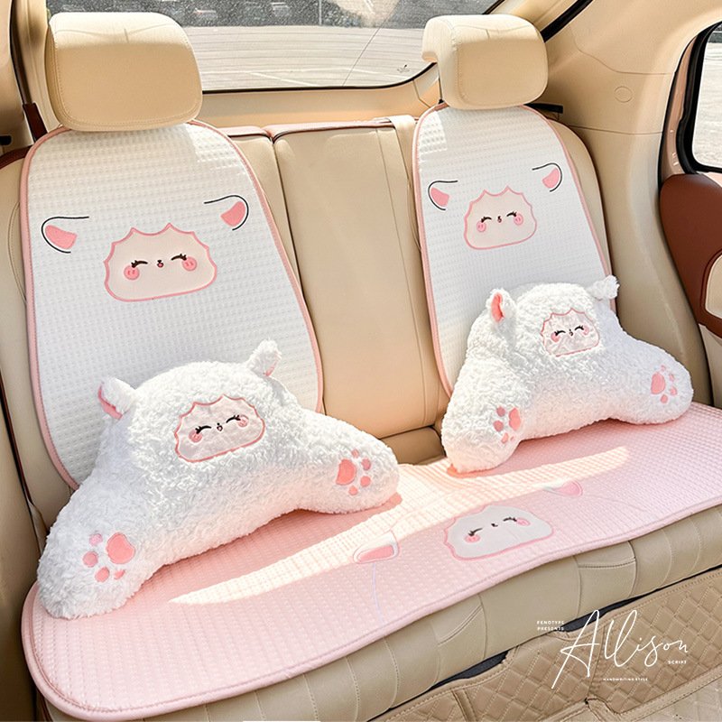 新款汽车坐垫 可爱卡通小羊车载座椅垫 夏季冰丝舒适透气车内凉垫