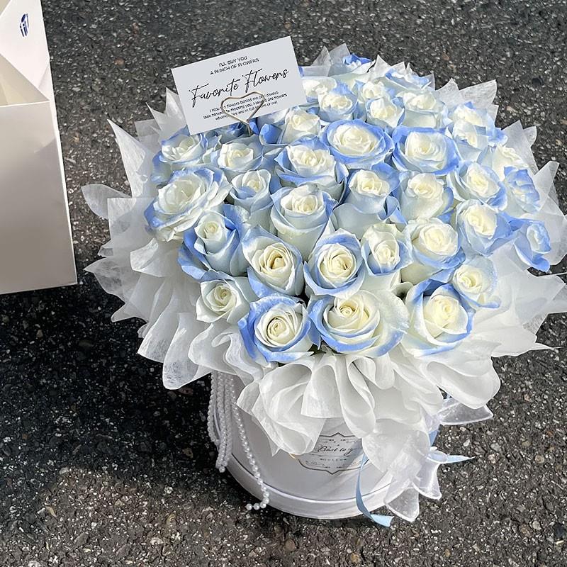 玫瑰永生花仿真香皂花高级感碎冰蓝花束圣诞节送女友闺蜜生日礼物