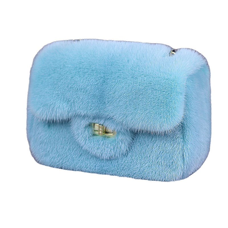 水貂毛方胖子小金k球整皮包女2024新款百搭单肩斜挎链条皮草包