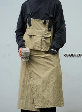 Virgos 设计师款 个性露营机能风 前开叉围裙花艺餐饮 咖啡工作服