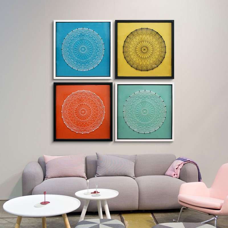 现代简约工艺画卧室客厅酒店样板房装饰挂画前卫圆形钉子绕线画图片