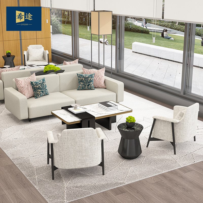 新中式售楼处部i洽谈沙发酒店会客大堂接待卡座休闲区桌椅家具定