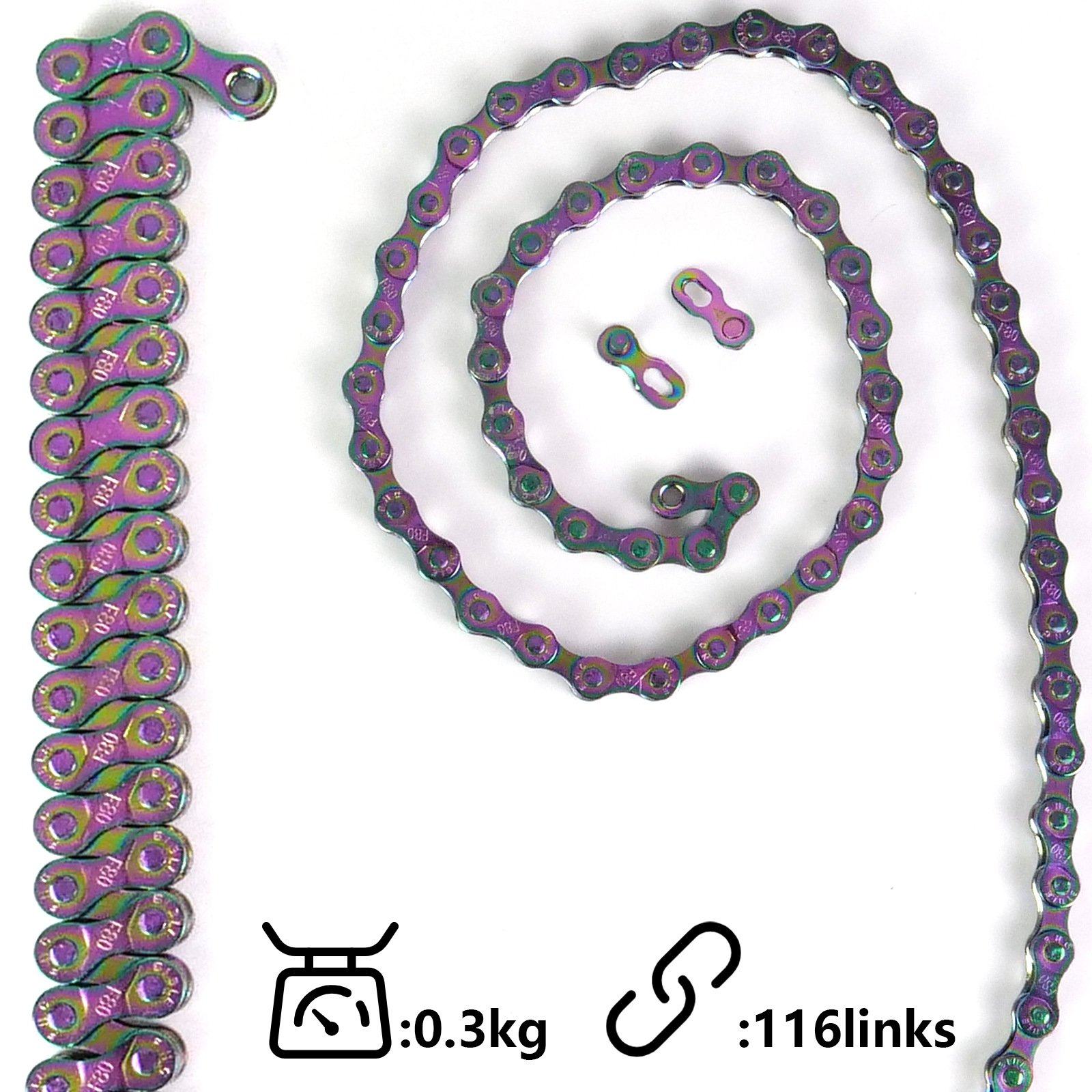 自行车链条6/7/8速通用变速公路山地车链条通用彩虹色炫彩防锈116
