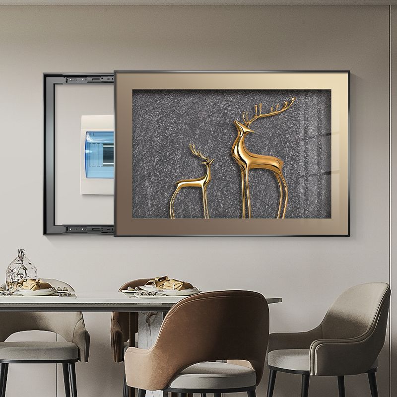 轻奢麋鹿电表箱装饰画配电箱餐厅电闸盒总开关盒遮挡挂画推拉壁画图片