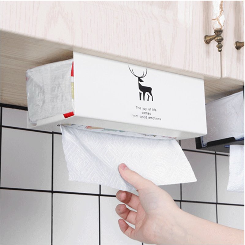 橱柜铁艺纸巾挂架家用厨房免钉免钻悬挂式收纳架子卫生间纸巾置物