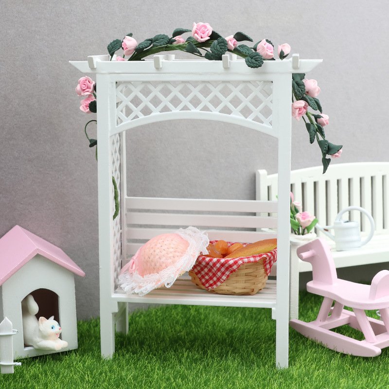 1:12 娃娃屋迷你家具摆件配件花园场景OB11木质葡萄架紫藤花架