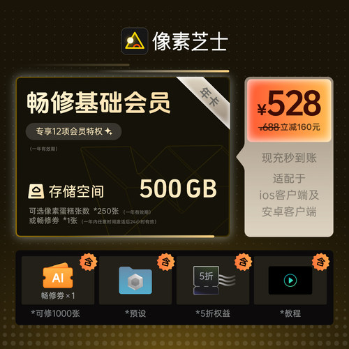 【畅修券1张】像素芝士基础会员AI挑图即拍即传AI人像修图照片