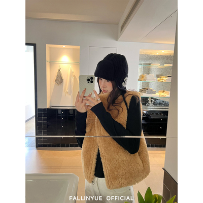 Fallinyue 晴山暮雪 矜贵感 两面可穿立领环保皮草马甲冬毛毛外套