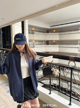 Fallinyue 美高女孩 宽松连帽拉链卫衣束绳长腿卫裤运动休闲套装