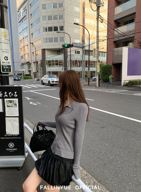 Fallinyue 秋日必buy 刚需松弛感扭结毛针织衫翻领修身打底毛衣女