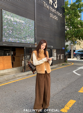 Fallinyue 秋冬百搭王 质感穿搭 捏褶腰头灯芯绒直筒裤传感休闲裤