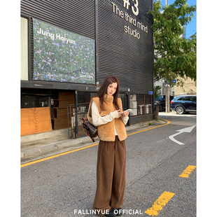 传感休闲裤 Fallinyue 捏褶腰头灯芯绒直筒裤 质感穿搭 秋冬百搭王