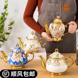 茶壶1L耐热高温大号茶壶家用陶瓷泡茶壶单壶带过滤孔冷水壶大容量